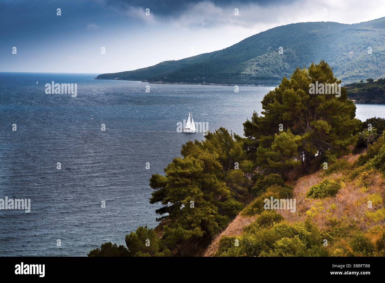 Porto Azzuro, Isola d'Elba, Italia - agosto 2011: Spiaggia Barbarossa vicino al porto di Porto Azzurro sull'Isola d'Elba, Italia, agosto 2011 Foto Stock