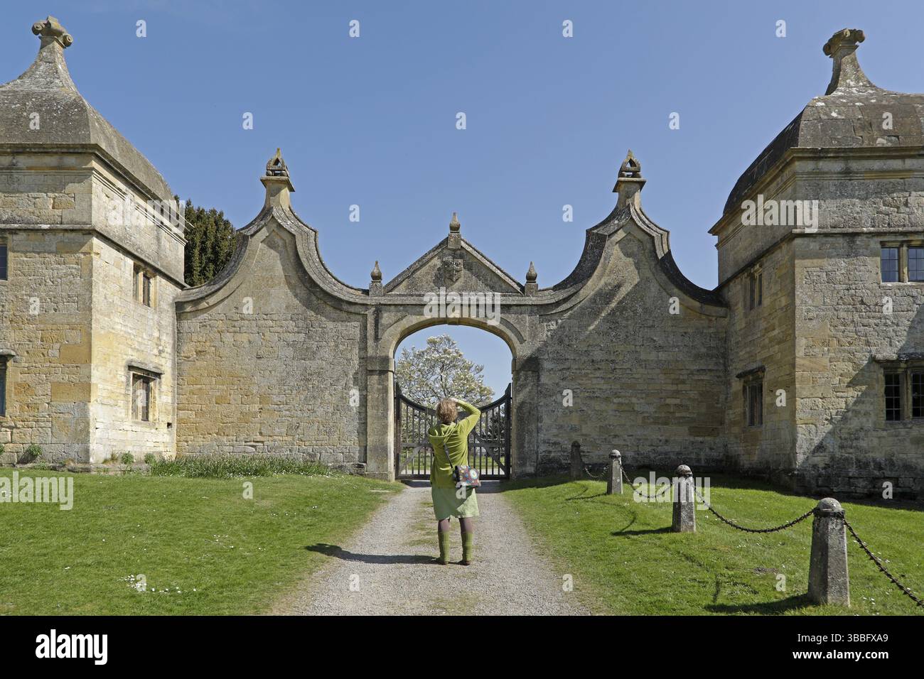 Cancello d'ingresso di Campden House, Chipping Campden, Cotswolds, Inghilterra, Gran Bretagna Foto Stock