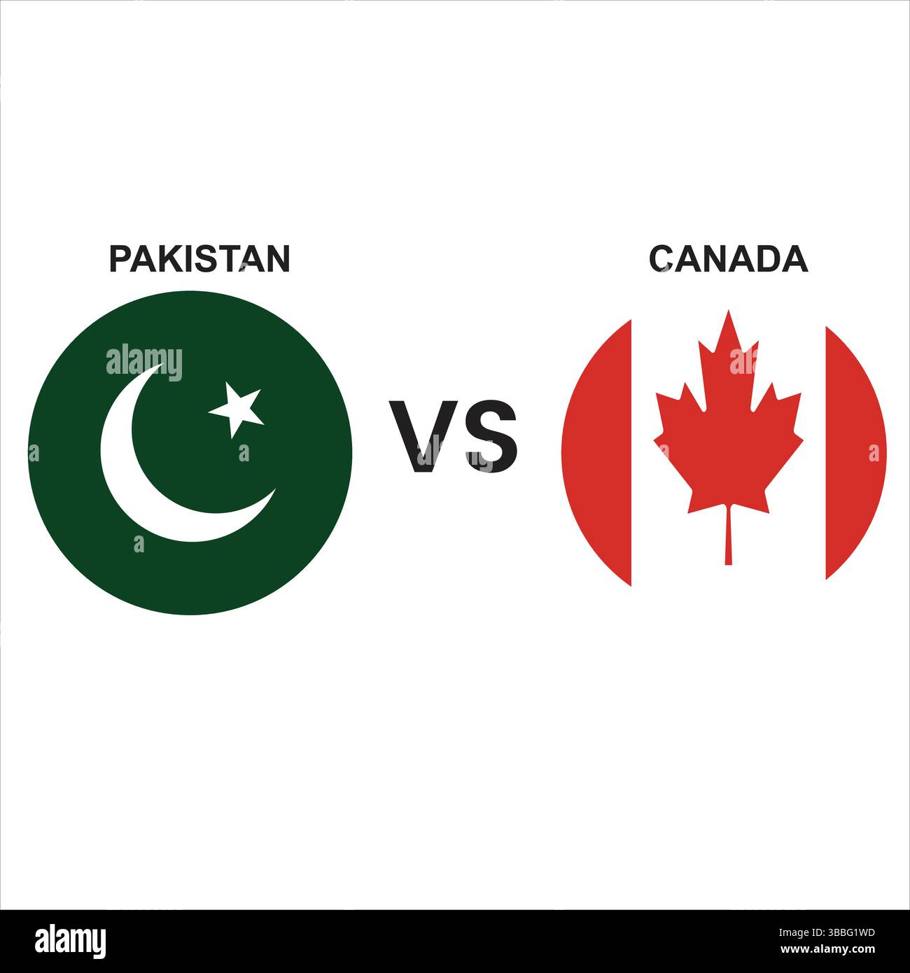 Pakistan vs Canada Cricket Match Vector – illustrazione di bandiere e simboli nazionali modificabili Illustrazione Vettoriale