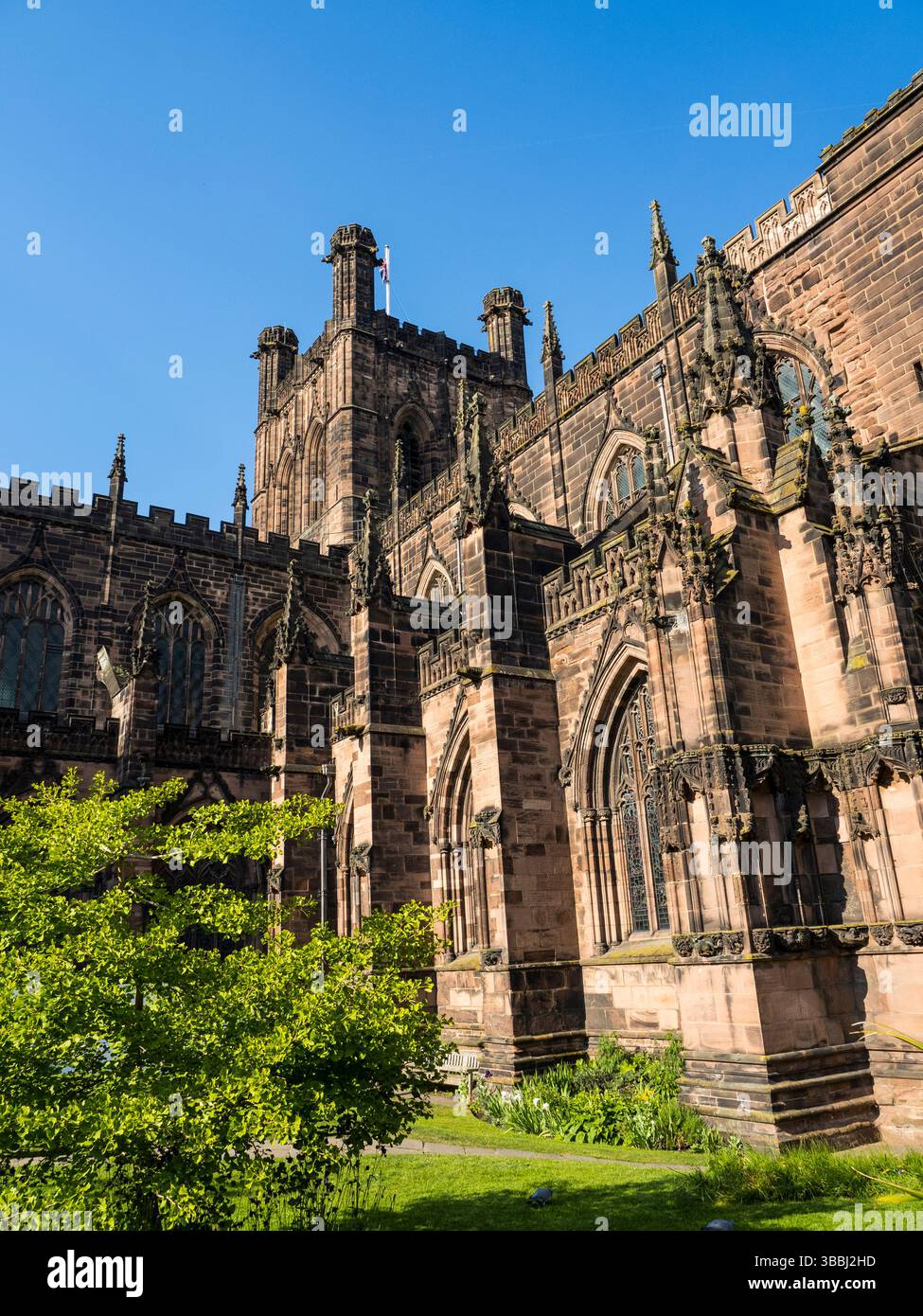 Chester Cathedral, Toer and Gothic Details, Chester, Cheshire, Inghilterra, Regno Unito, GB. Foto Stock