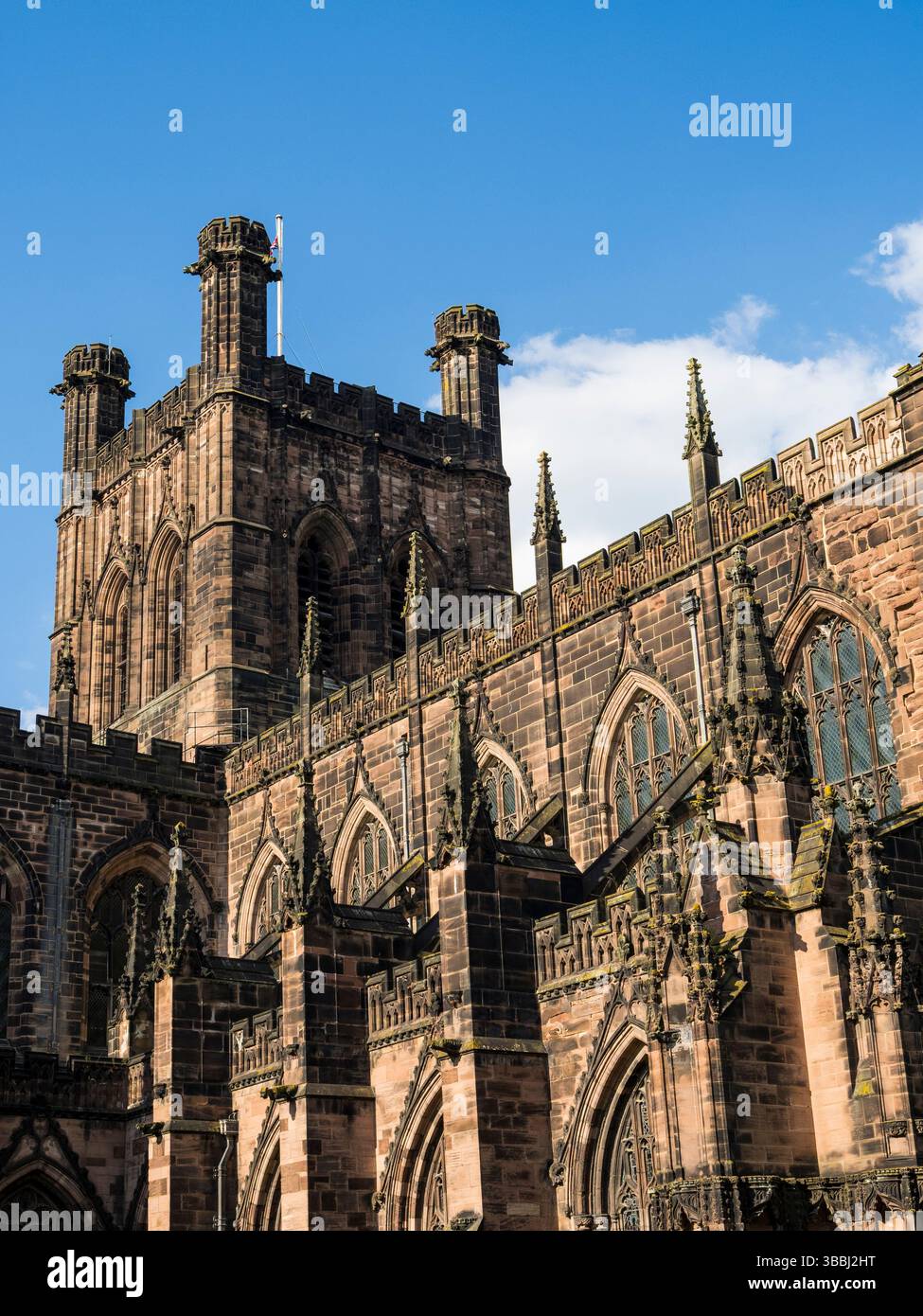Chester Cathedral, Toer and Gothic Details, Chester, Cheshire, Inghilterra, Regno Unito, GB. Foto Stock