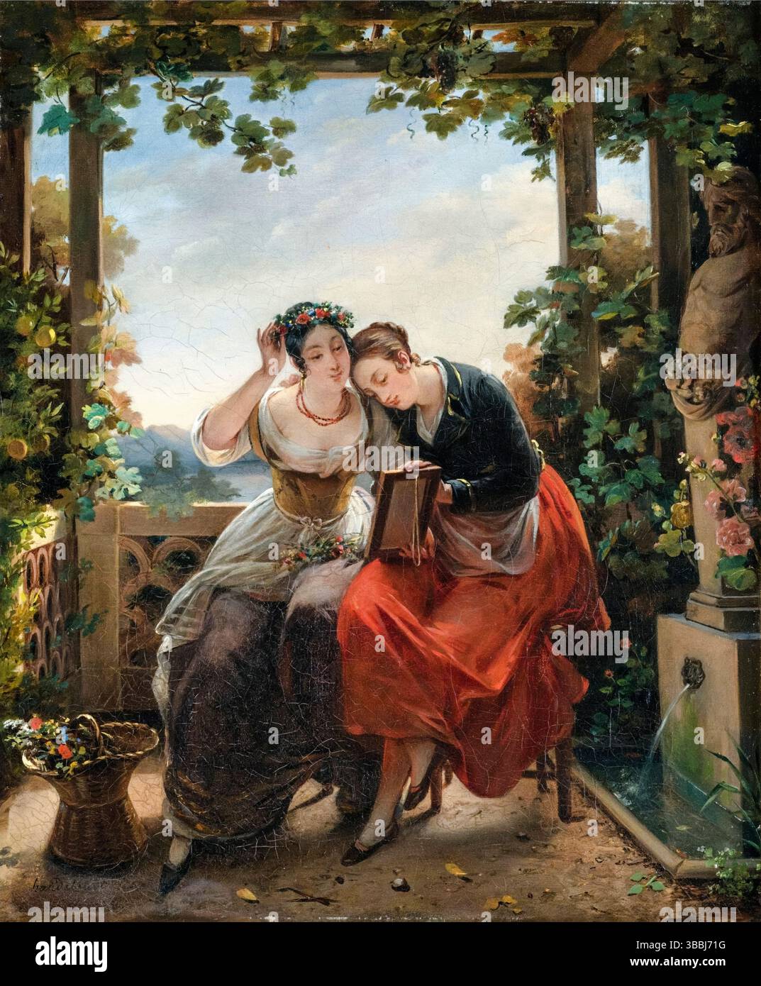 Hortense Haudebourt-Lescot, due giovani donne che si ammirano in uno specchio, dipingendo ad olio su tela, 1820-1845 Foto Stock