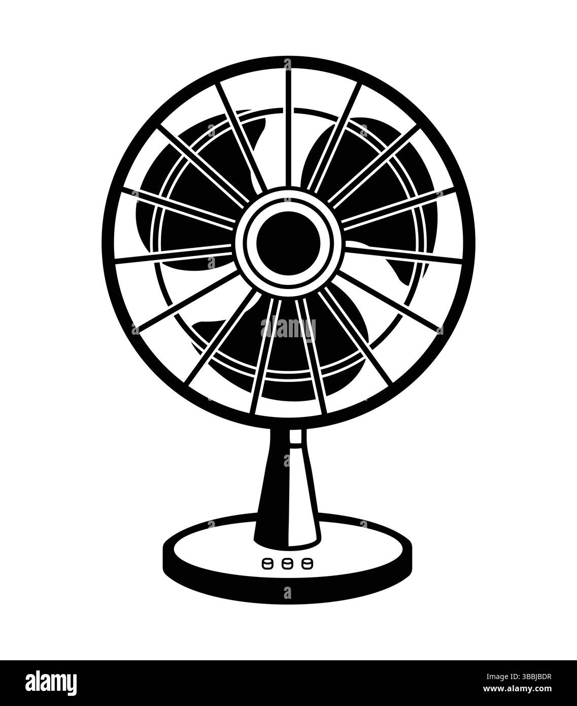 Illustrazione della silhouette dell'icona della ventola da tavolo elettrica in bianco e nero Illustrazione Vettoriale