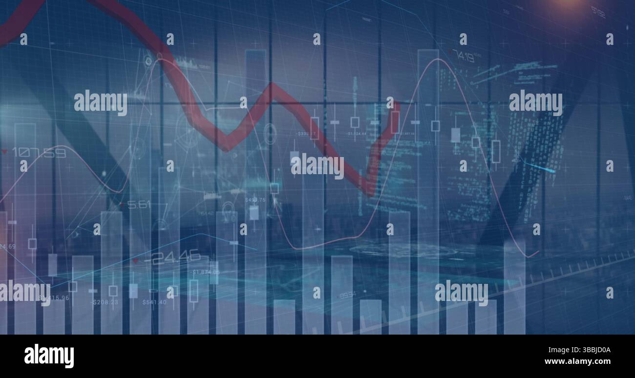 Immagine delle statistiche e dell'elaborazione dei dati finanziari su progetti di architetti e bussola Foto Stock