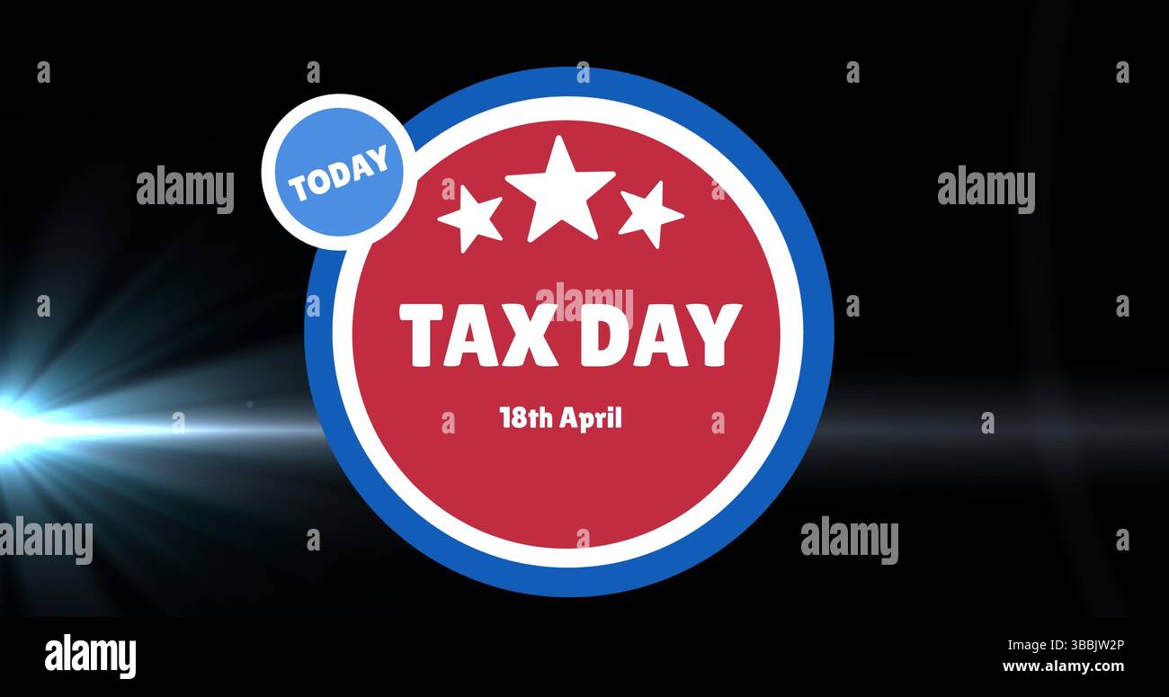 Immagine del testo del giorno fiscale e delle luci su sfondo scuro Foto Stock