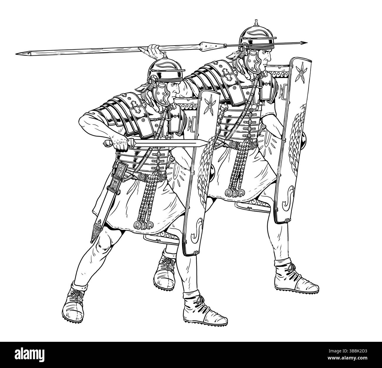 Legionari romani che attaccano. Disegno storico. Foto Stock