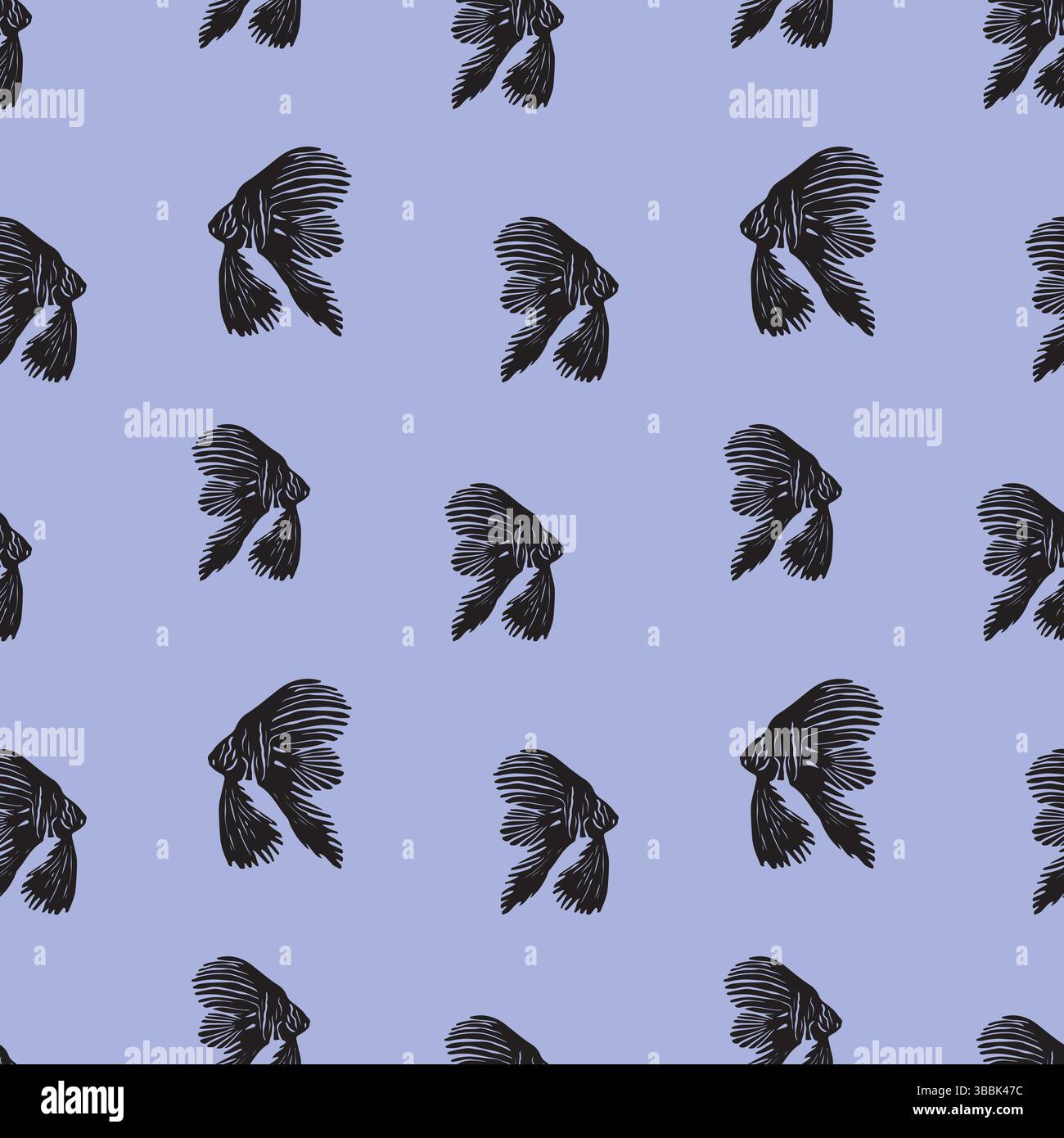 Motivo vettoriale senza cuciture con pesci neri su sfondo blu Illustrazione Vettoriale