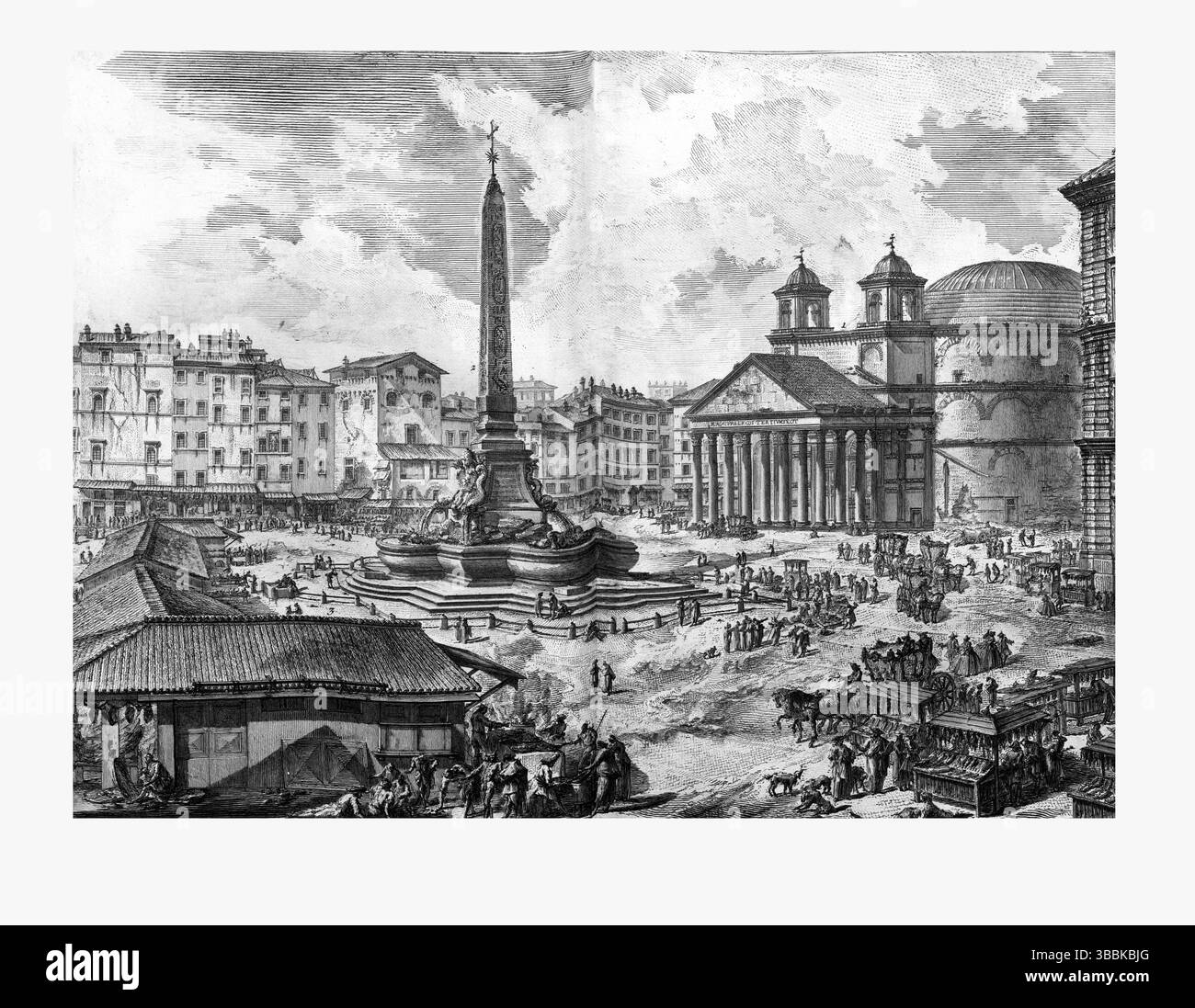Dettagliata incisione settecentesca di Piazza della Rotonda a Roma con il Pantheon, la fontana centrale e monumenti architettonici in un classico urbo Foto Stock Dettagliata incisione settecentesca di Piazza della Rotonda a Roma con il Pantheon, la fontana centrale e monumenti architettonici in un classico urbo Foto Stock