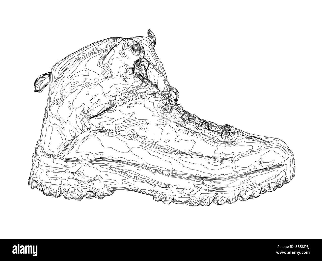 Una scarpa con suola nera e lacci bianchi. La scarpa è progettata per essere indossata a basse temperature Illustrazione Vettoriale
