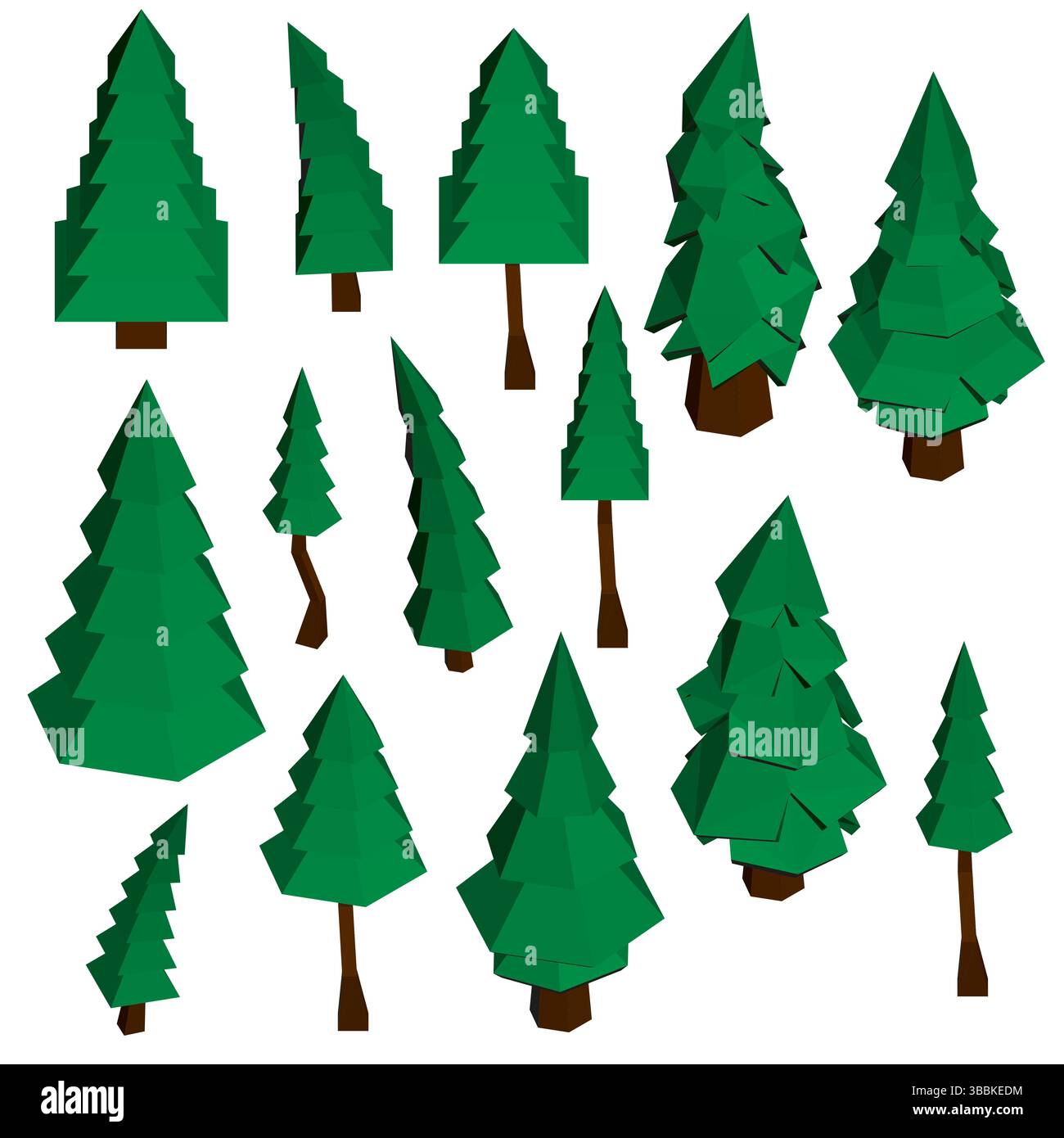 Una collezione di alberi verdi di varie dimensioni e forme. Gli alberi sono tutti fatti di carta e disposti in fila Illustrazione Vettoriale
