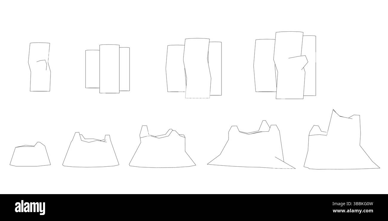 Una serie di tronchi di legno, ognuno di dimensioni e forma variabili. I registri sono disposti in fila, con alcuni più grandi e altri più piccoli. La scena è rustica Illustrazione Vettoriale