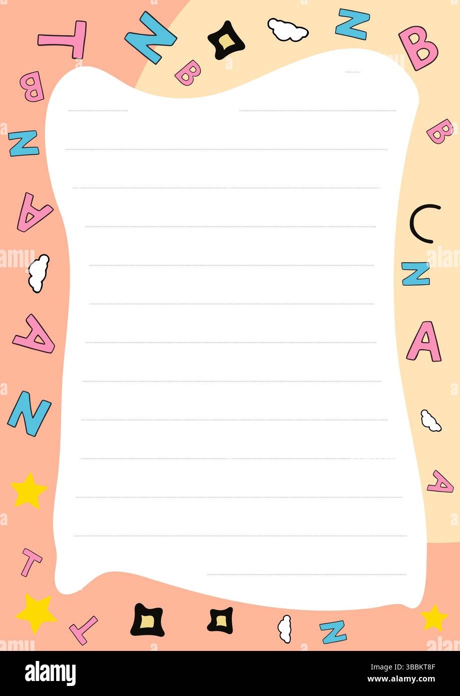 Carino carta da lettere stampabile con colori pastello e lettere alfabetiche per note e disegni Illustrazione Vettoriale