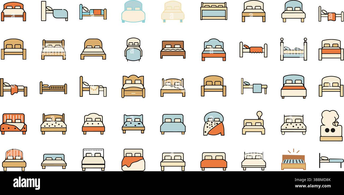 Flat Bed Vector Icons Collezione unica e professionale, moderne icone Flat Bed Set grafica vettoriale di alta qualità Illustrazione Vettoriale