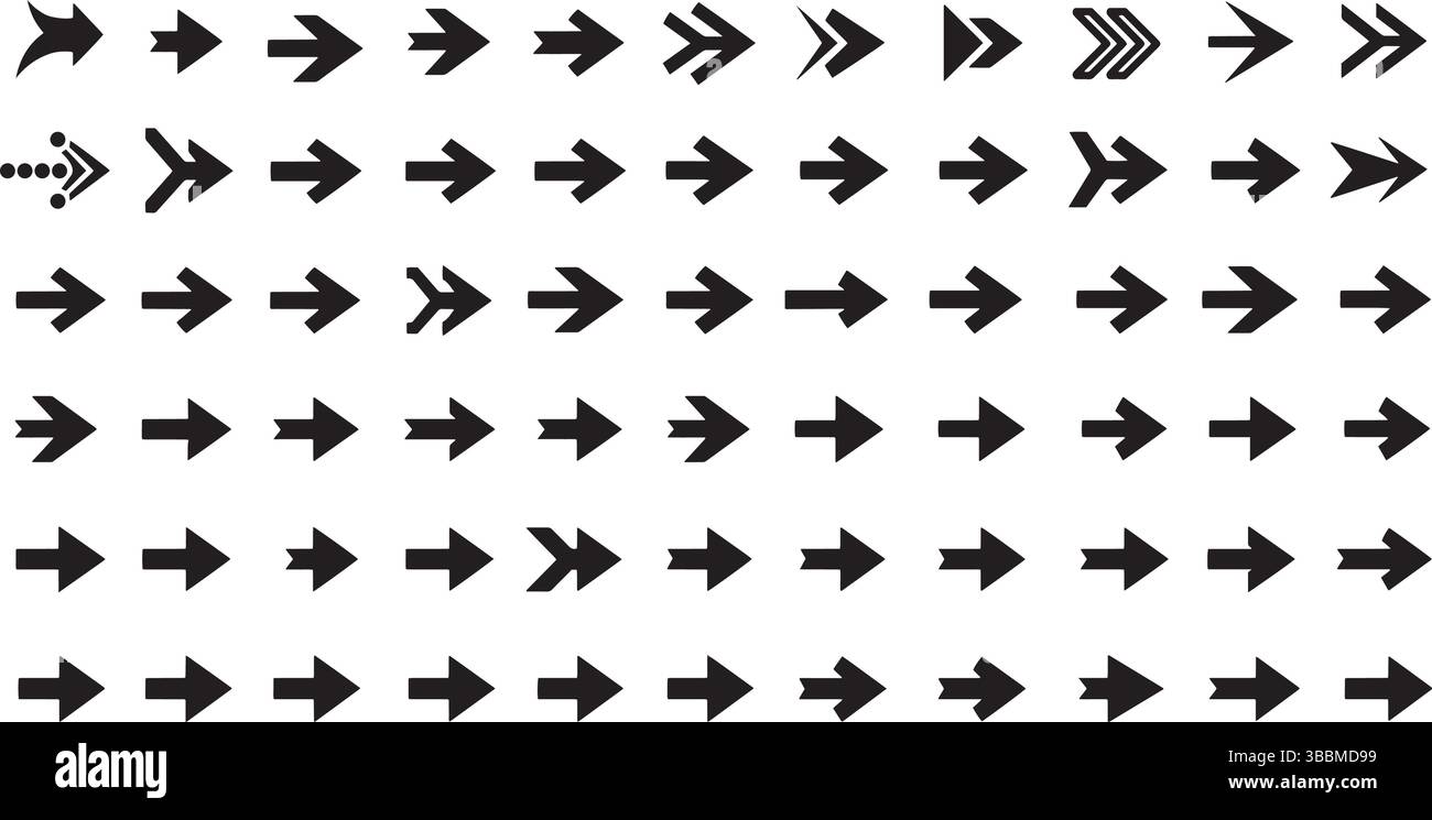 Icone di precisione con frecce nere minimaliste per la navigazione con cursore e la progettazione dell'interfaccia utente Illustrazione Vettoriale