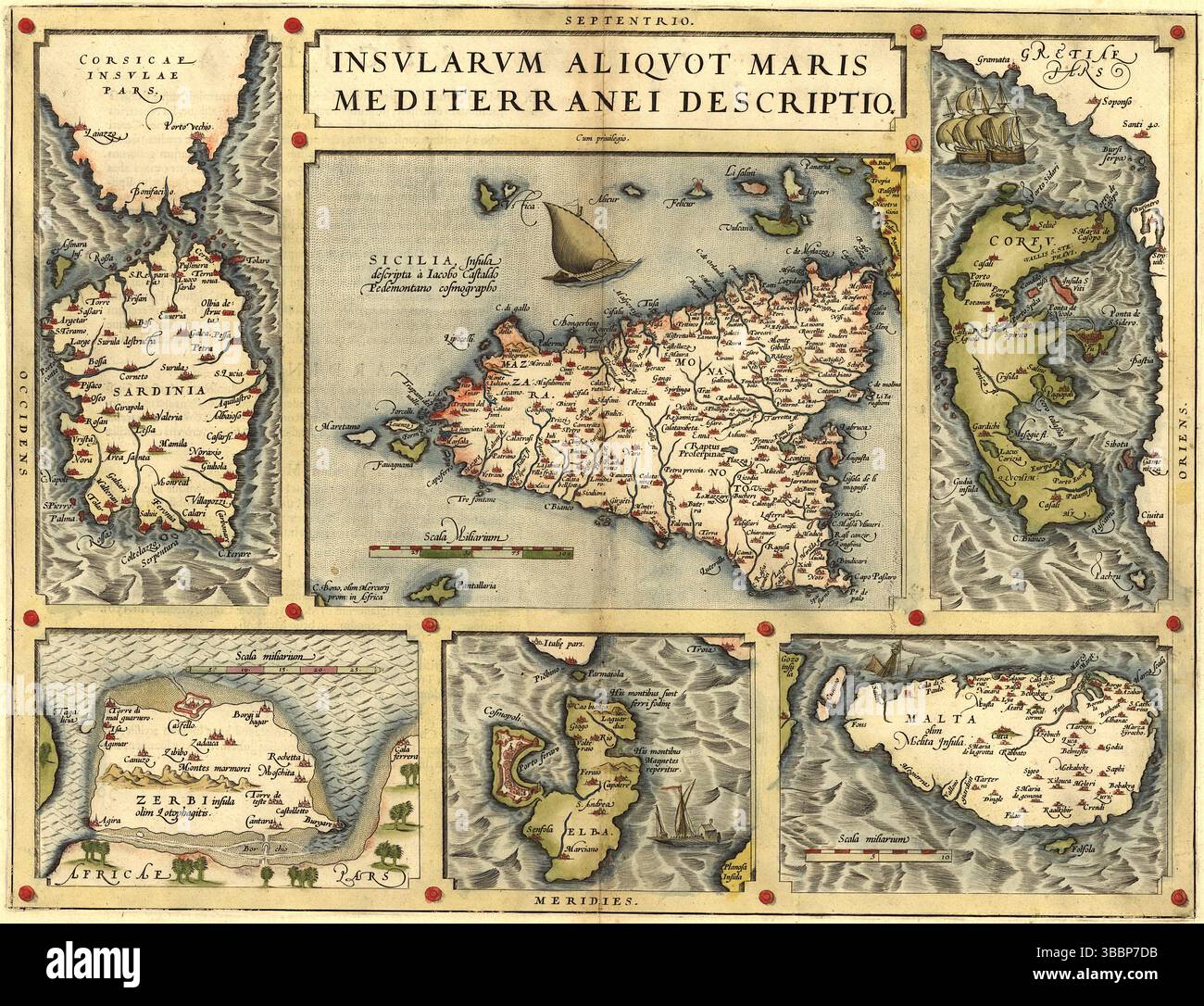 Mappa geografica delle isole del Mediterraneo da "Theatrum Orbis Terrarum" di Abraham Ortelius. 1570 Foto Stock