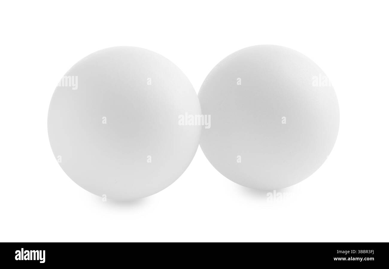 Due palle da ping pong isolate su bianco Foto Stock