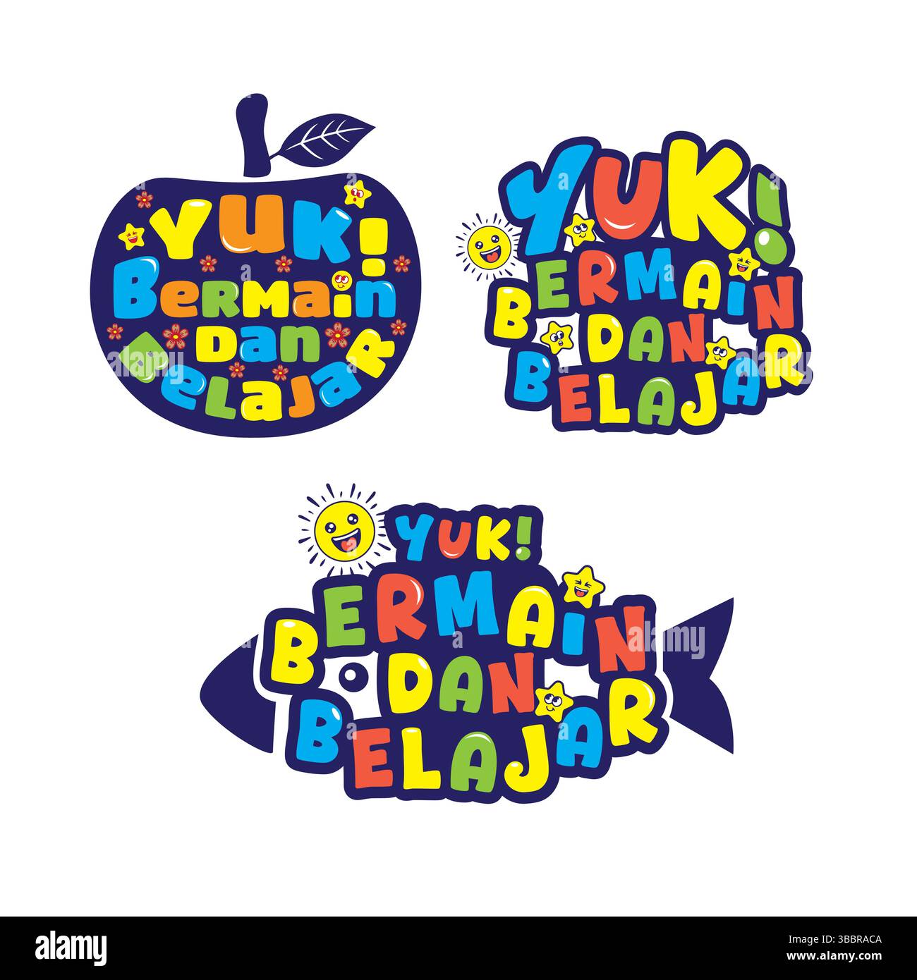 Coloratissimi bambini imparano, giocano e imparano il design tipografico Illustrazione Vettoriale