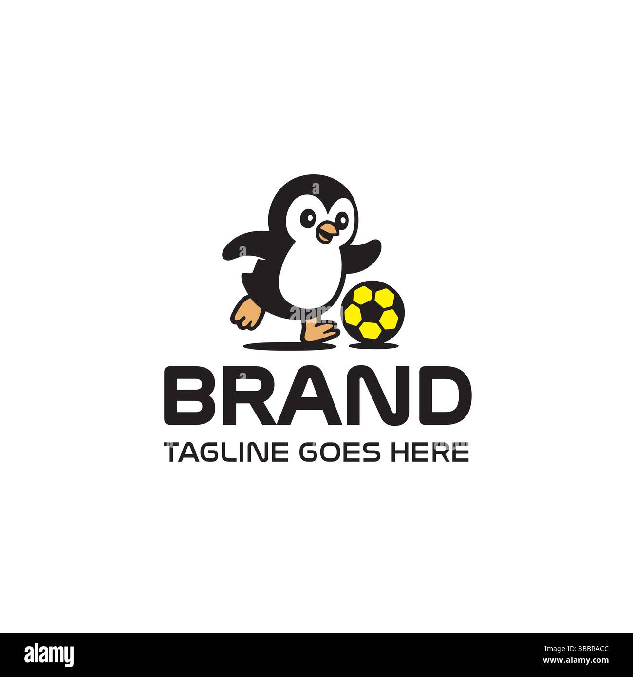 Logo di calcio per i pinguini carini, Mascotte sportive per animali divertenti Illustrazione Vettoriale