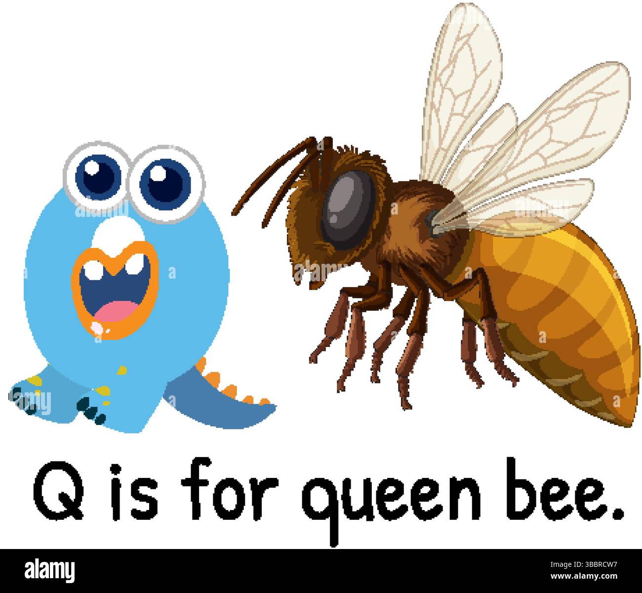 Illustrazione vettoriale colorata di un'ape regina e di un personaggio dei cartoni animati, perfetta per materiali didattici e per l'apprendimento dei bambini Illustrazione Vettoriale
