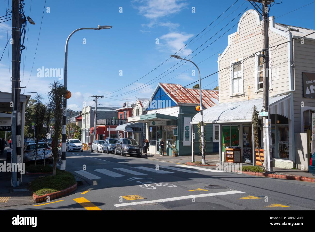 Old Shops, Aro Street, Wellington, North Island, nuova Zelanda Foto Stock