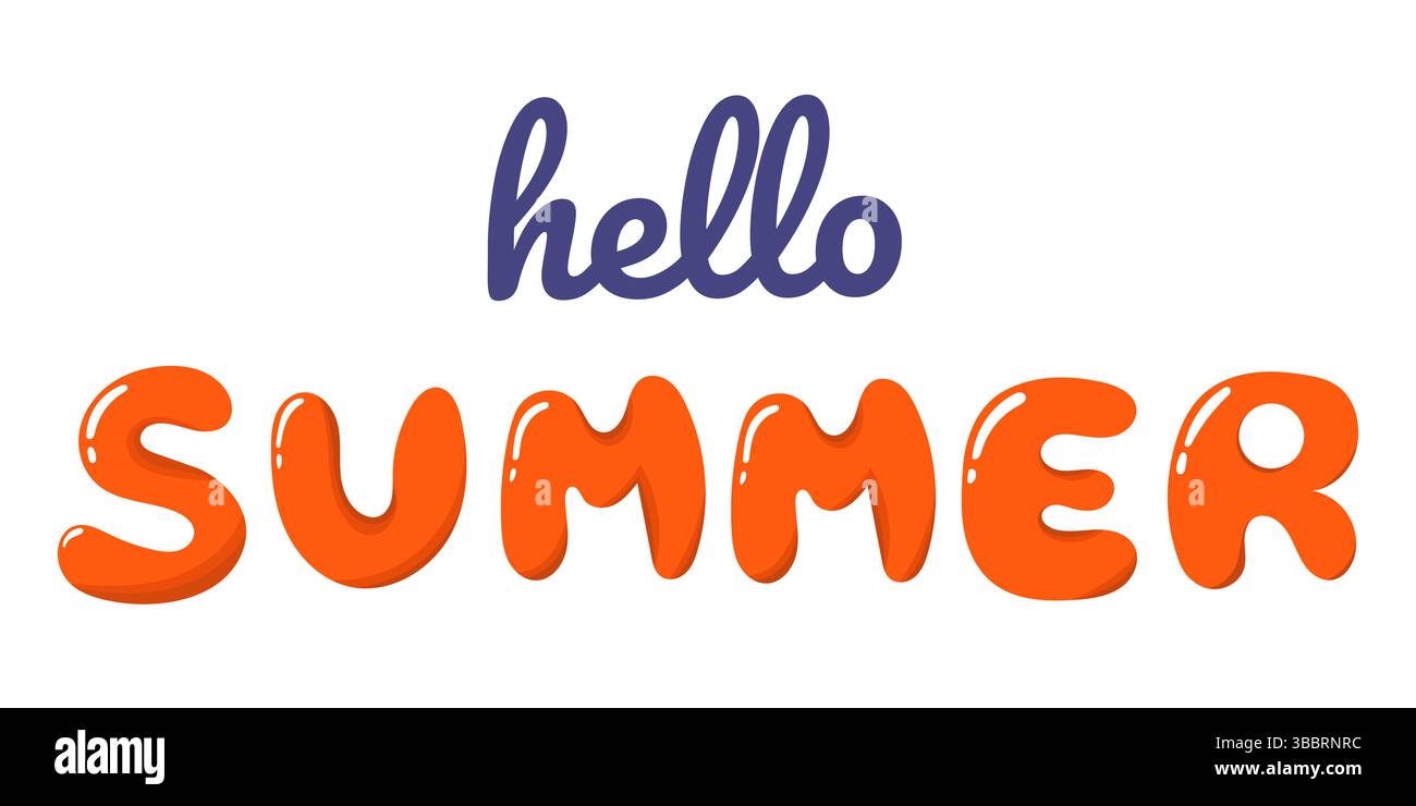 Salve, testo estivo. Testo estivo arancione ciao stilizzato. Sfondo estivo. Illustrazione Vettoriale