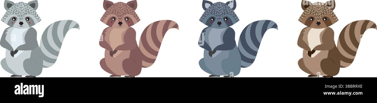 Carini animali selvaggi vettoriali di procioni Illustrazione Vettoriale