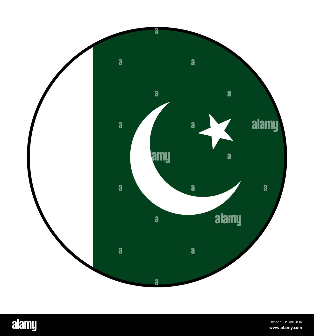 Bandiera del Pakistan. Bordo nero. Icona del logo della bandiera del cerchio pakistano disegno di illustrazione vettoriale del computer. Illustrazione Vettoriale