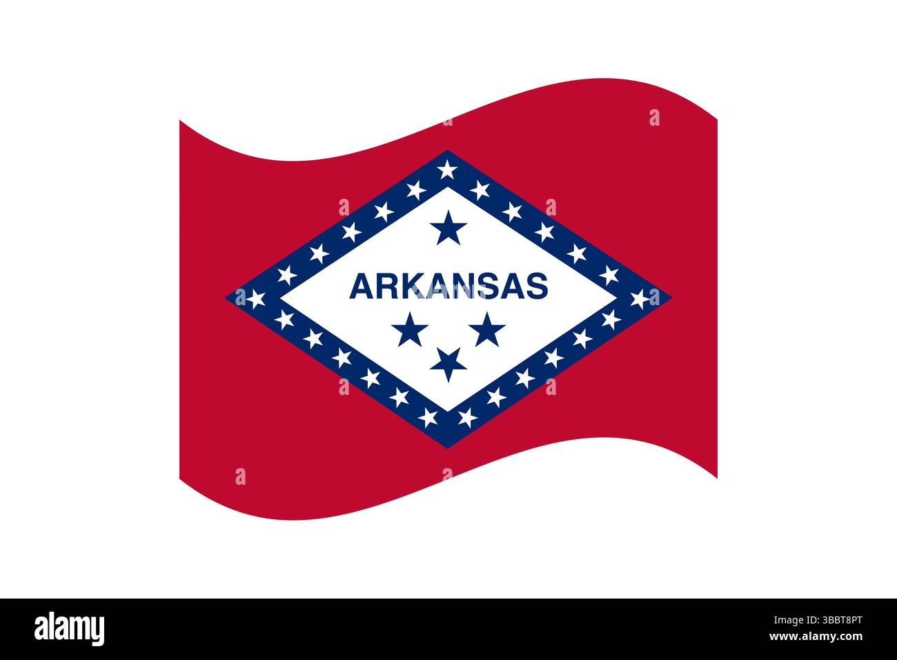 Bandiera dell'Arkansas. Illustrazione vettoriale digitale con proporzioni e colori ufficiali della bandiera dell'Arkansas. Bandiera ondulata. Illustrazione Vettoriale