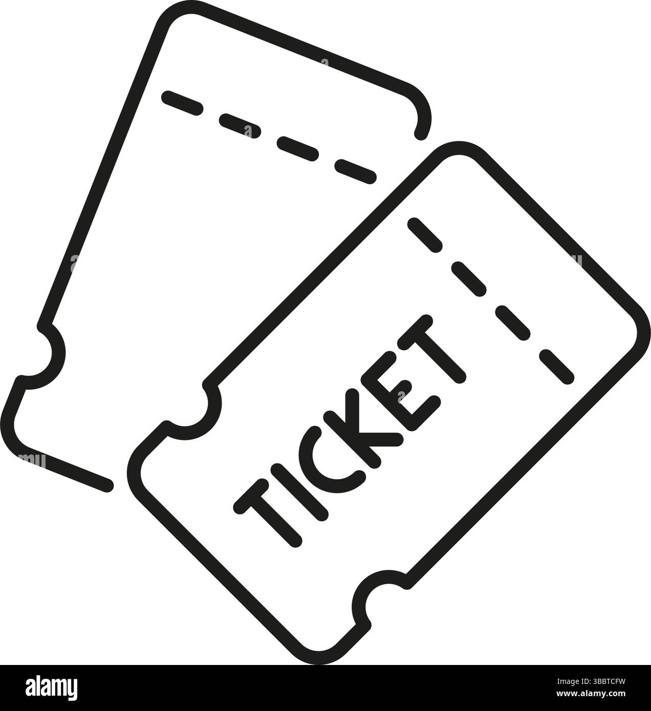 Due biglietti per l'evento. Simbolo di ingresso, intrattenimento e pass di ingresso. Biglietti per concerti, film e cinema. Tratto modificabile. Isolato Illustrazione Vettoriale