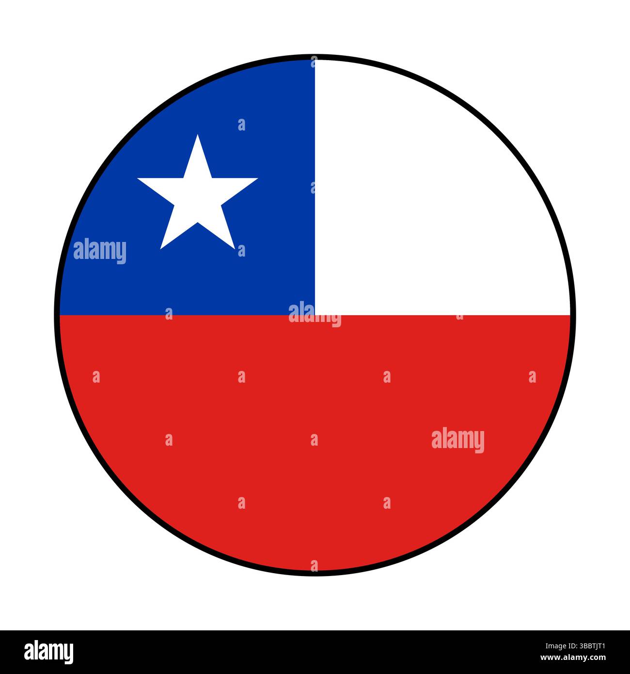 Bandiera del Cile. Bordo nero. Icona del logo della bandiera del cerchio del Cile disegno dell'illustrazione vettoriale del computer. Illustrazione Vettoriale