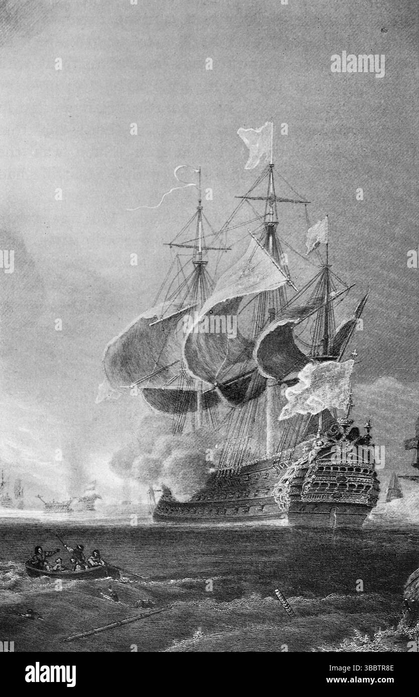 L'orgoglio della Francia: L'ammiraglia di Tourville le Soleil Royal in mare, da un dipinto non attribuito. La nave era una nave di prima classe francese di linea, varata nel 1669 e messa in servizio nel 1671. Da una fotografia stampata pubblicata per la prima volta nel libro: Londons of the British Fleet, di John Lane, The Bodley Head nel 1908, e scritta da Edward Fraser. Foto Stock