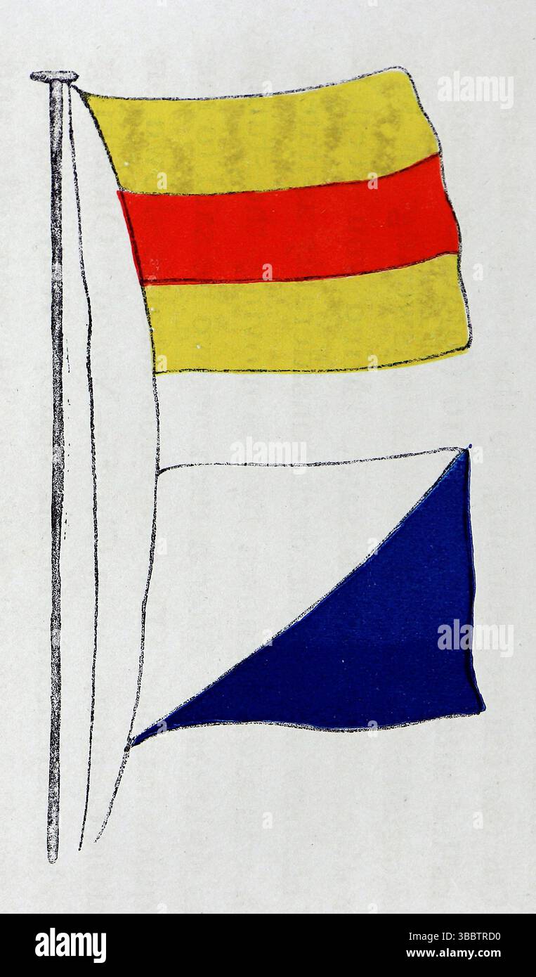 Segnali di bandiera: N. 16, avvicinate il nemico, il segnale che Nelson ha continuato a volare in risposta. Battaglia di Copenaghen il 2 aprile 1801. Il viceammiraglio Horatio Nelson stava guidando un attacco contro la flotta danese. Da una fotografia stampata pubblicata per la prima volta nel libro: Londons of the British Fleet, di John Lane, The Bodley Head nel 1908, e scritta da Edward Fraser. Foto Stock