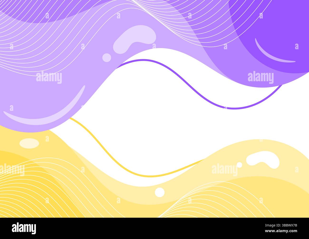 Onda viola e gialla con linea fluida. Sfondo dal design piatto. Illustrazione Vettoriale