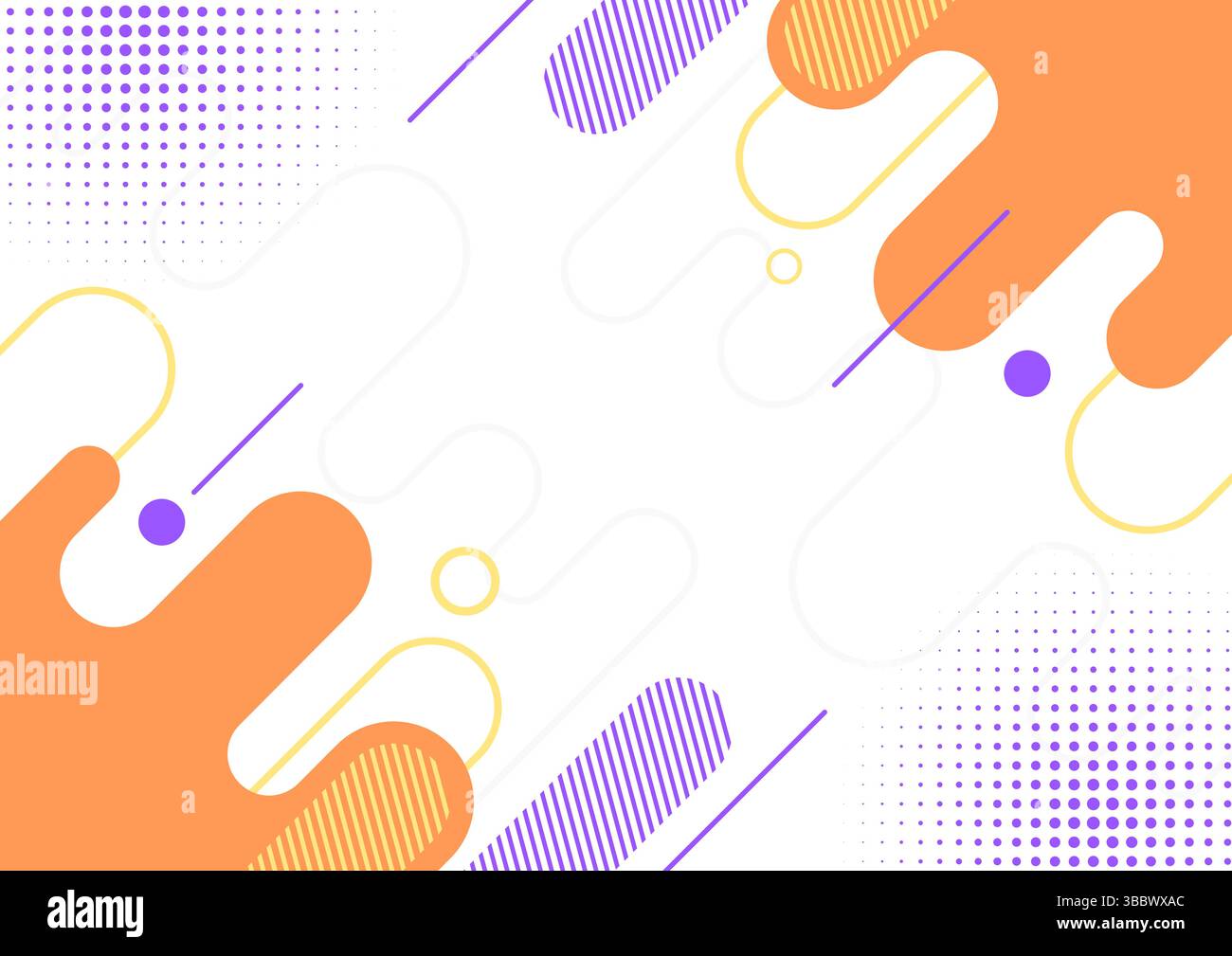 Sfondo astratto arancione e viola con forme geometriche. Design piatto. Illustrazione Vettoriale