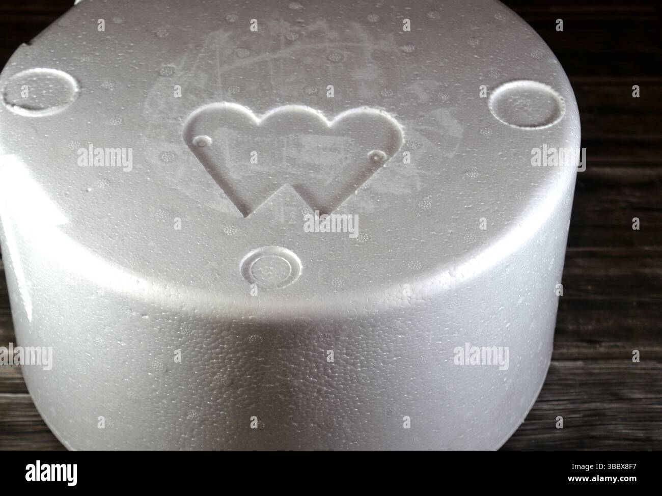 Una scatola per la torta gelato, per preservare l'atmosfera fredda durante il trasporto della torta gelato, fatta di materiale simile alla schiuma per mantenere bassa la temperatura Foto Stock