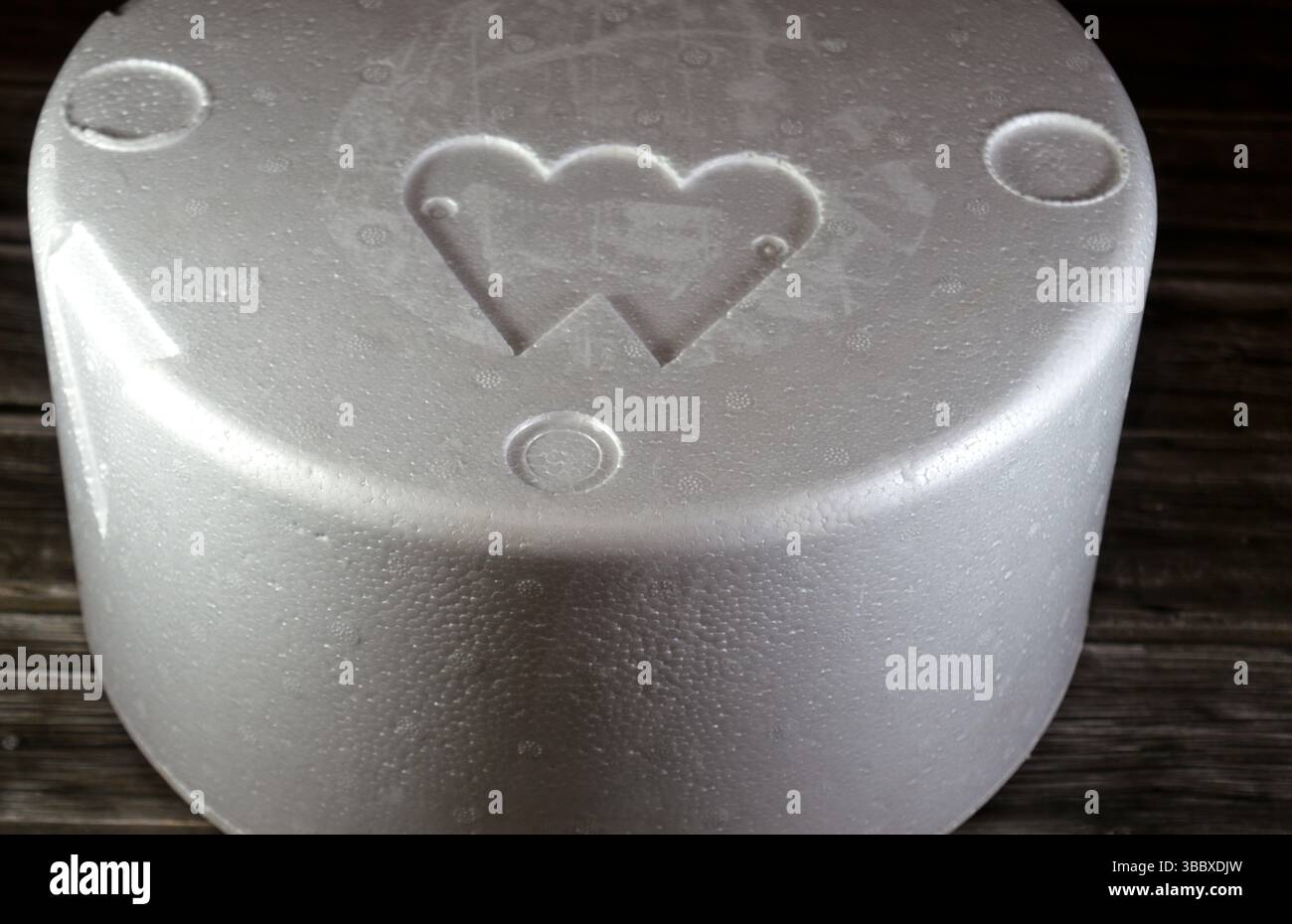 Una scatola per la torta gelato, per preservare l'atmosfera fredda durante il trasporto della torta gelato, fatta di materiale simile alla schiuma per mantenere bassa la temperatura Foto Stock