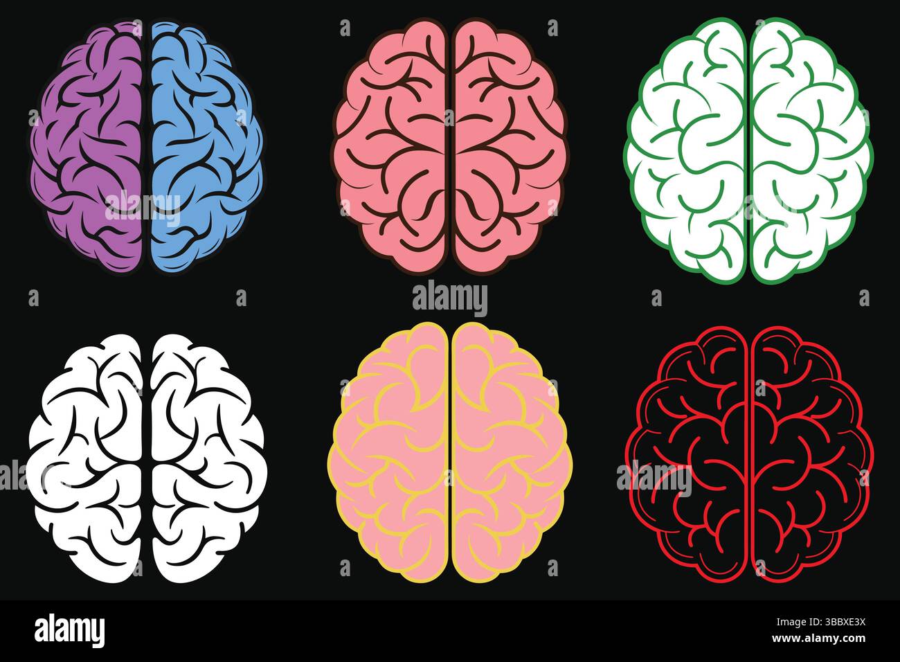 Neurologia, psicologia e concetti di intelligenza, gruppo cerebrale vettoriale. Illustrazione Vettoriale