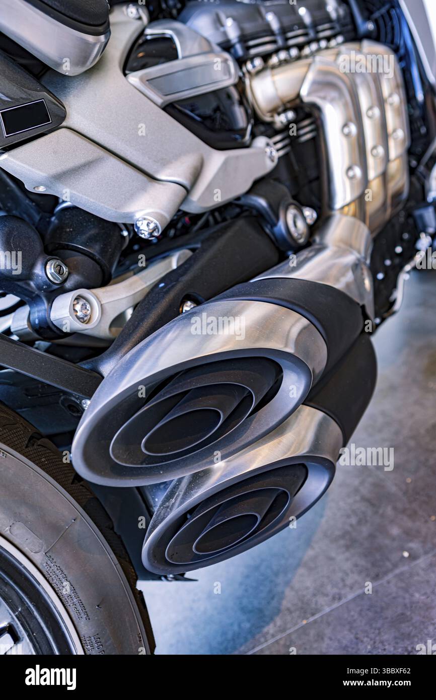 Primo piano di una motocicletta moderna, Coburgo, Germania, Europa Foto Stock