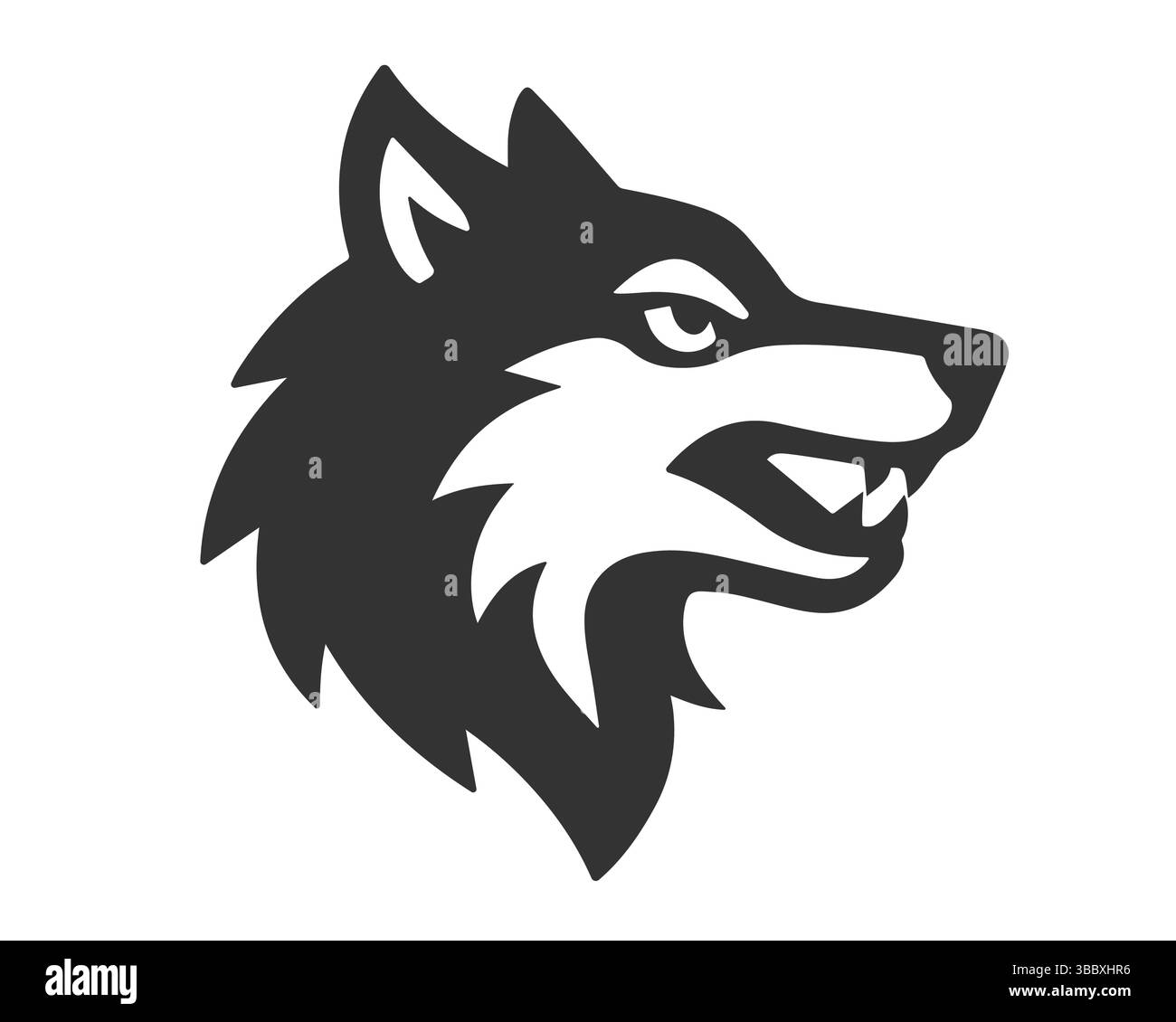 Simbolo icona con il logo della testa di lupo. Silhouette Wolf. Immagine di illustrazione vettoriale. Isolato su sfondo bianco. Illustrazione Vettoriale