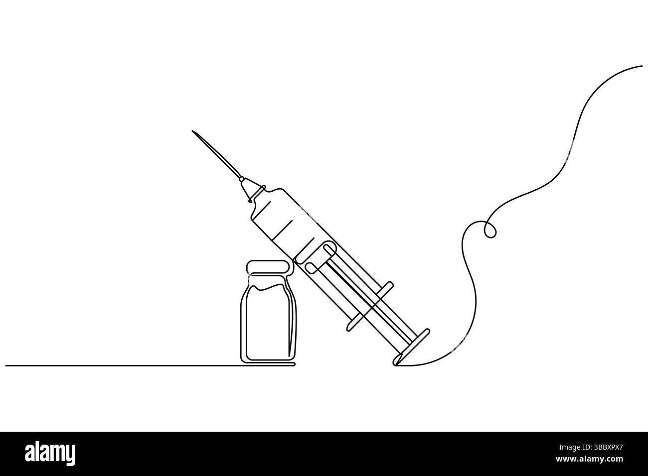 Vaccino e siringa disegno grafico continuo a una linea e icona vaccino semplice illustrazione vettoriale Illustrazione Vettoriale