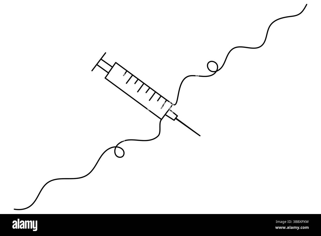 Vaccino e siringa disegno grafico continuo a una linea e icona vaccino semplice illustrazione vettoriale Illustrazione Vettoriale