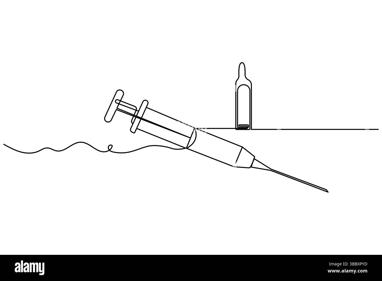 Vaccino e siringa disegno grafico continuo a una linea e icona vaccino semplice illustrazione vettoriale Illustrazione Vettoriale