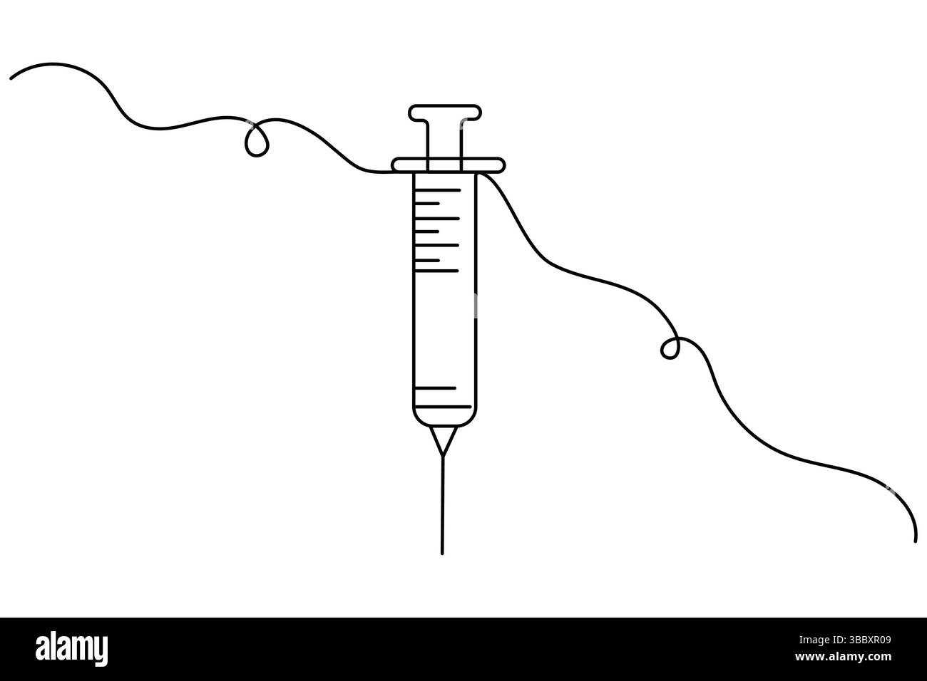 Vaccino e siringa disegno grafico continuo a una linea e icona vaccino semplice illustrazione vettoriale Illustrazione Vettoriale
