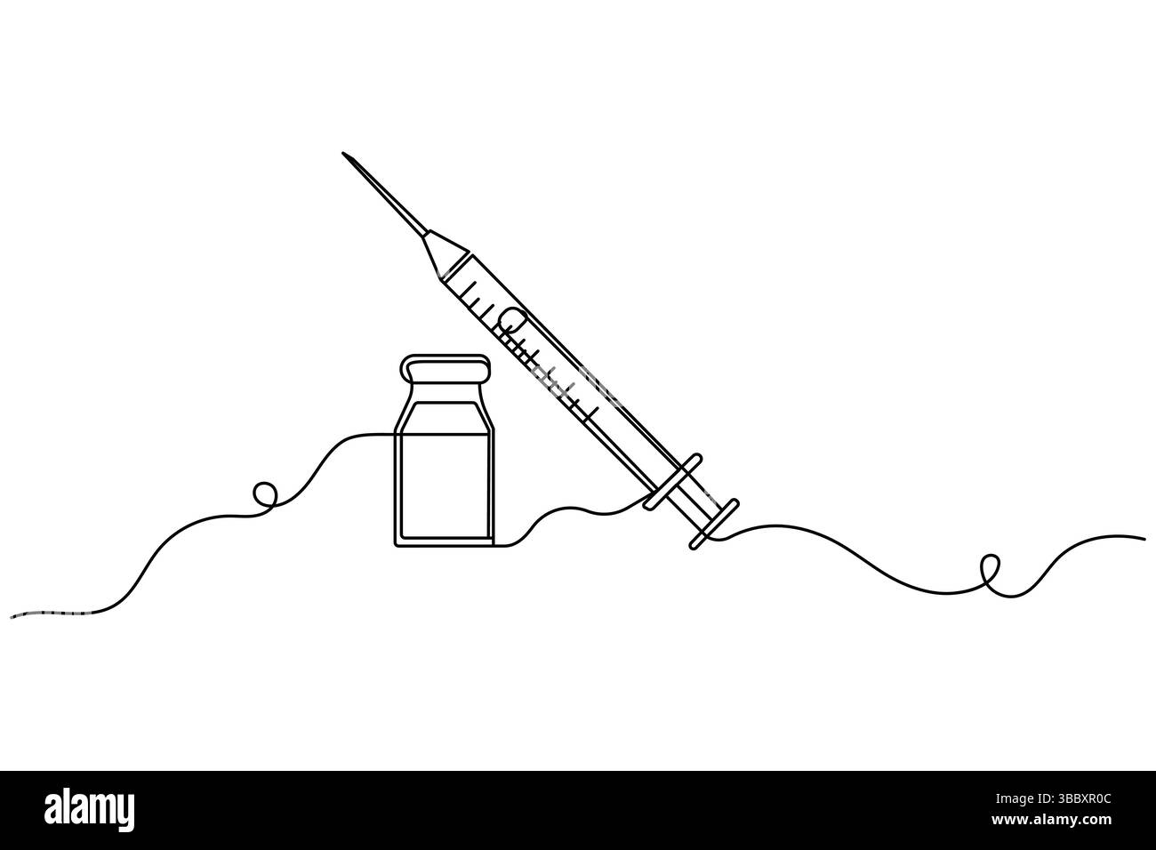 Vaccino e siringa disegno grafico continuo a una linea e icona vaccino semplice illustrazione vettoriale Illustrazione Vettoriale
