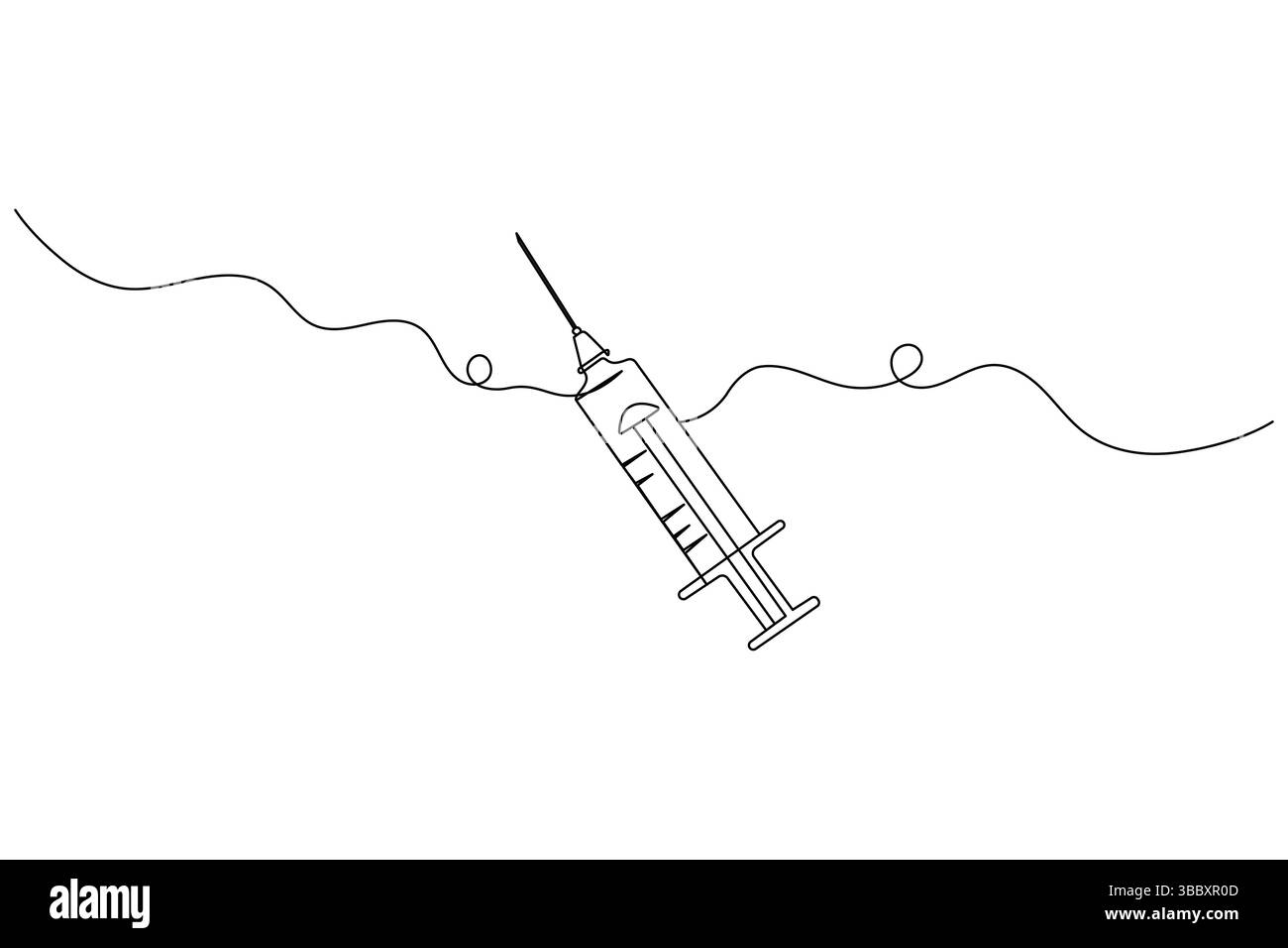 Vaccino e siringa disegno grafico continuo a una linea e icona vaccino semplice illustrazione vettoriale Illustrazione Vettoriale