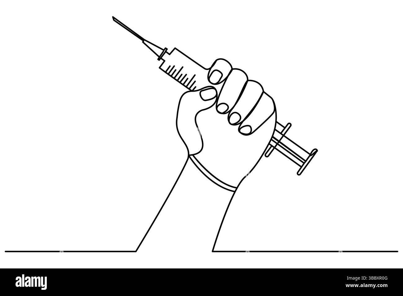 Vaccino e siringa disegno grafico continuo a una linea e icona vaccino semplice illustrazione vettoriale Illustrazione Vettoriale