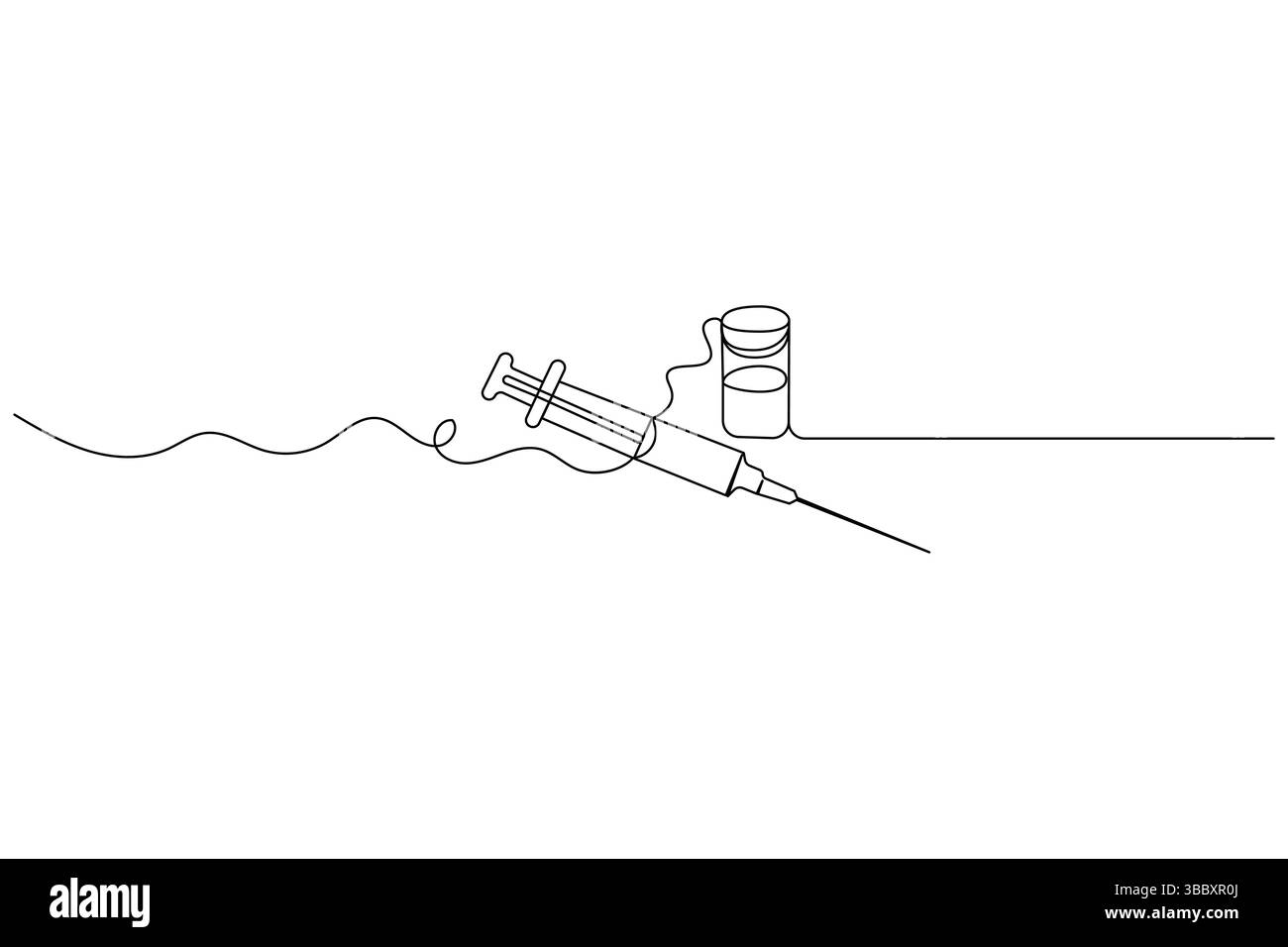 Vaccino e siringa disegno grafico continuo a una linea e icona vaccino semplice illustrazione vettoriale Illustrazione Vettoriale