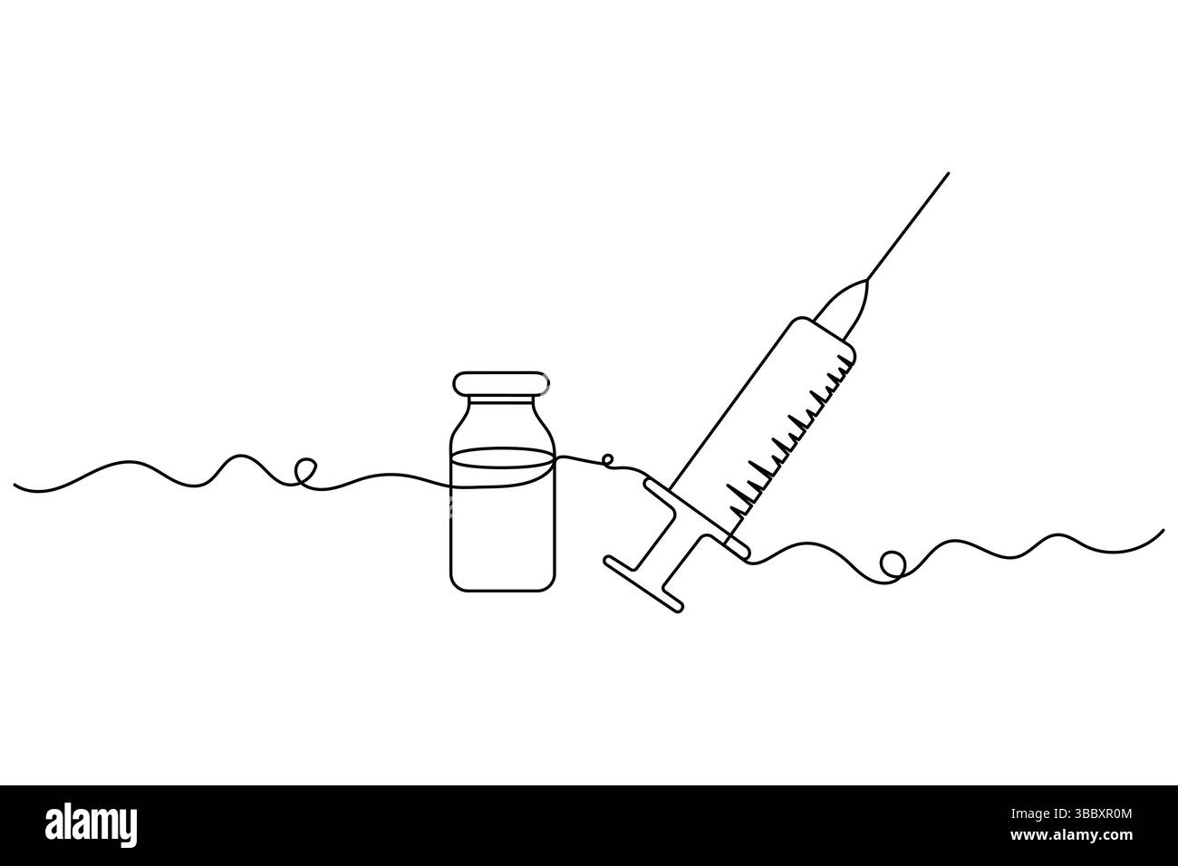 Vaccino e siringa disegno grafico continuo a una linea e icona vaccino semplice illustrazione vettoriale Illustrazione Vettoriale