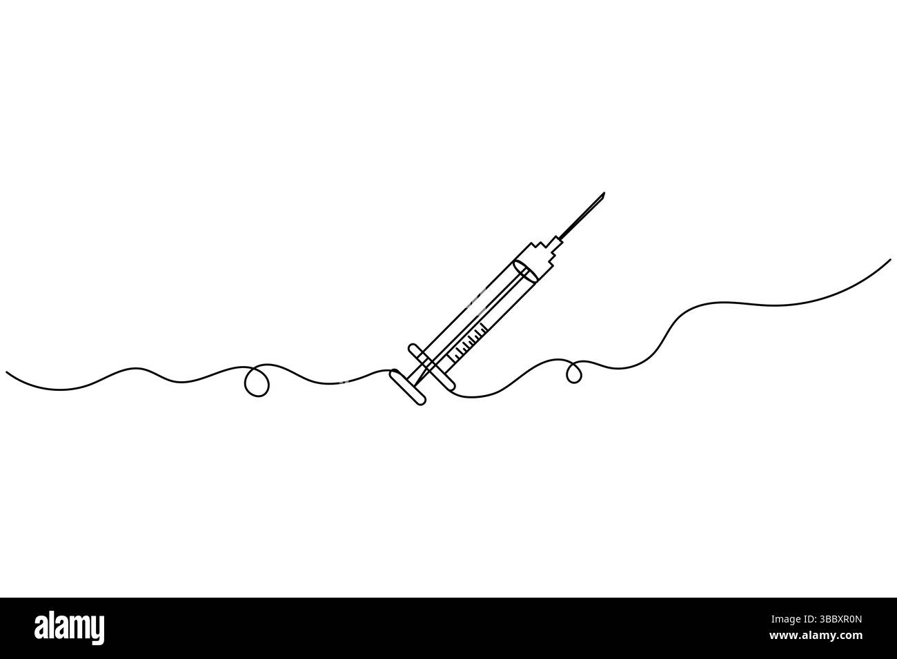 Vaccino e siringa disegno grafico continuo a una linea e icona vaccino semplice illustrazione vettoriale Illustrazione Vettoriale