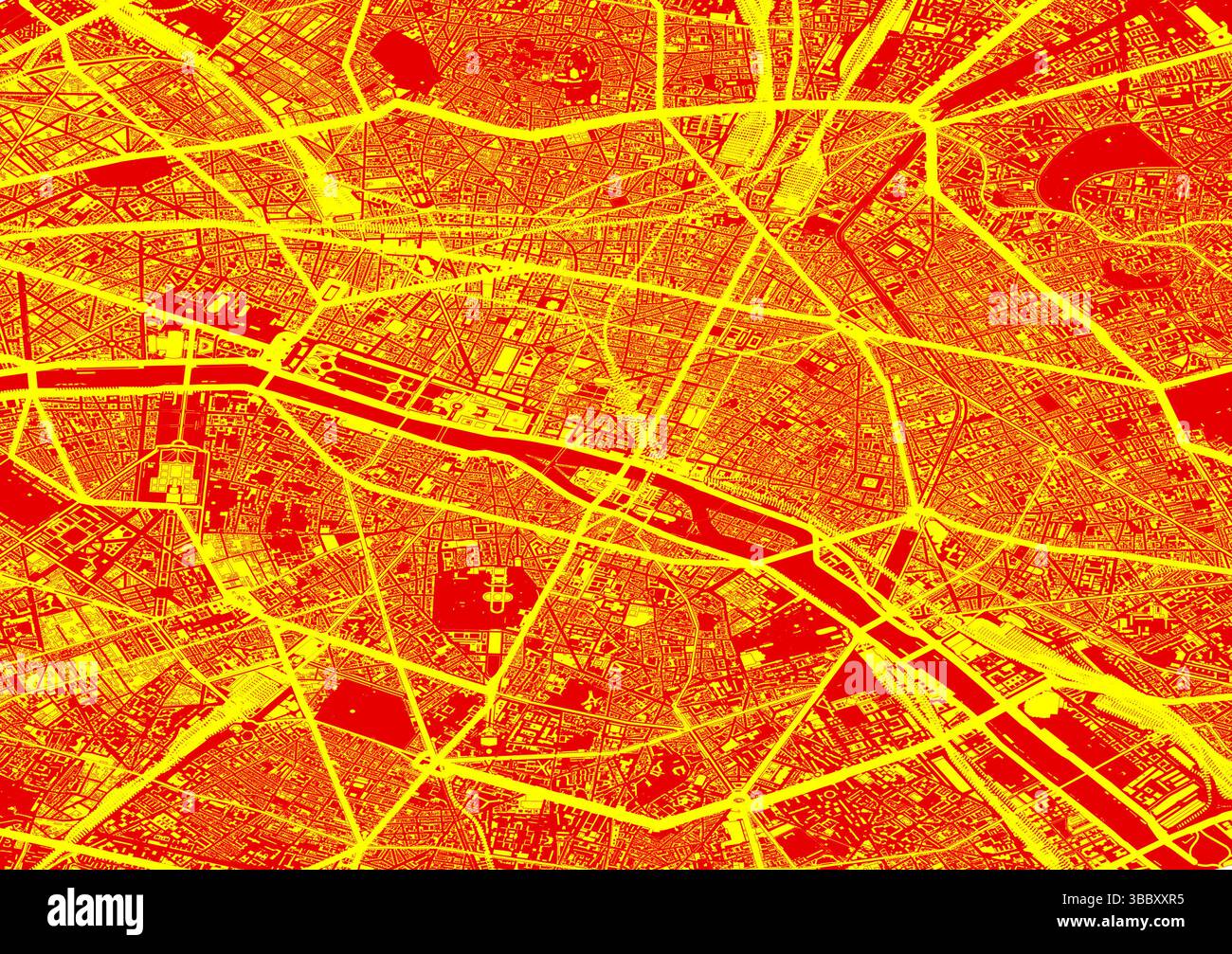 Mappa Vector City di Parigi, Francia – disposizione moderna rossa e gialla della città Illustrazione Vettoriale